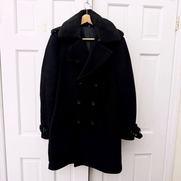 The Kooples Black Men’s Wool Blend Belted Pea Coat - Picture 6 of 12